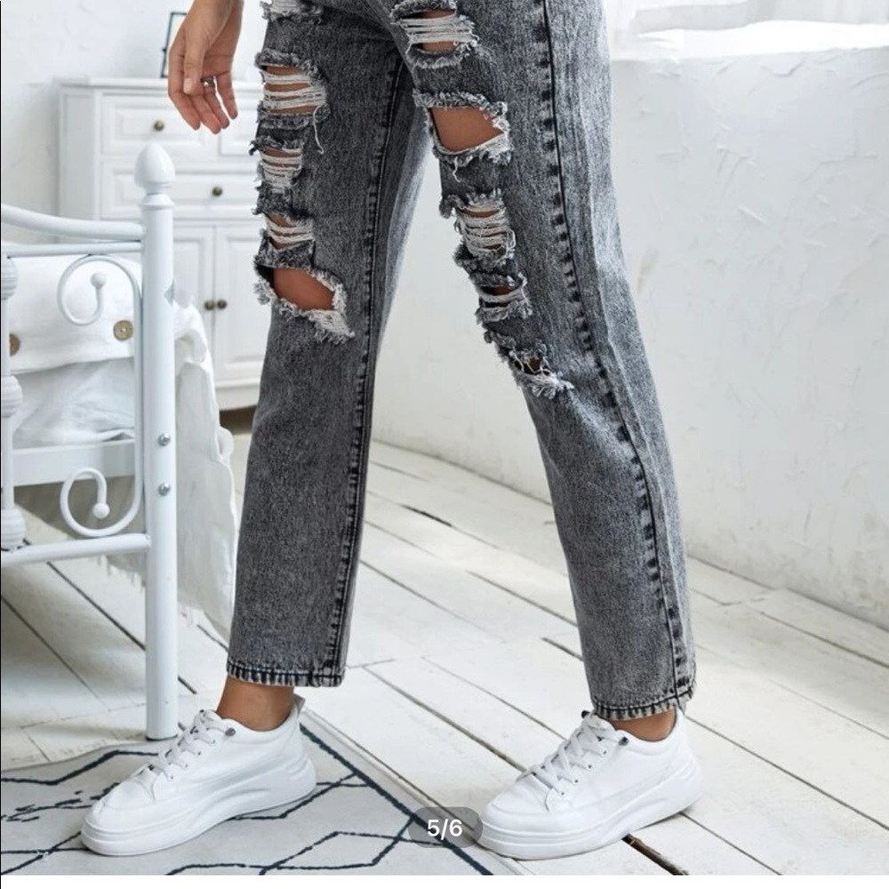Shein High Rise Ripped Straight Leg Jeans